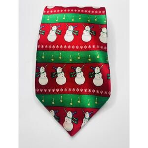 Vintage Hallmark Holiday Traditions Red and Green Snowman Christmas Neck Tie
